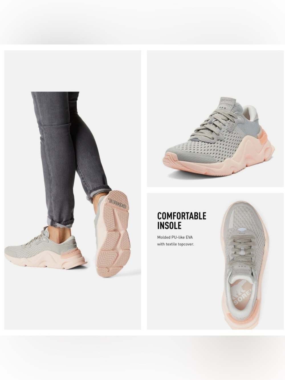 Sorel Women's Gray Knit Sneakers with Blush Pink Sole